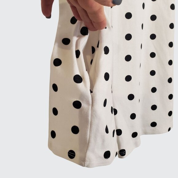EUC GB Girls White Black Polka Dot Romper Pockets Tie Shoulder Accent Medium - Picture 8 of 9